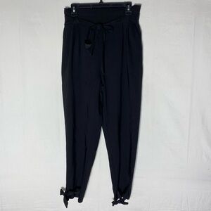 Liumilac Black Tie Waist High Rise Paper Bag Style Pants Pants W Ankle Bows M